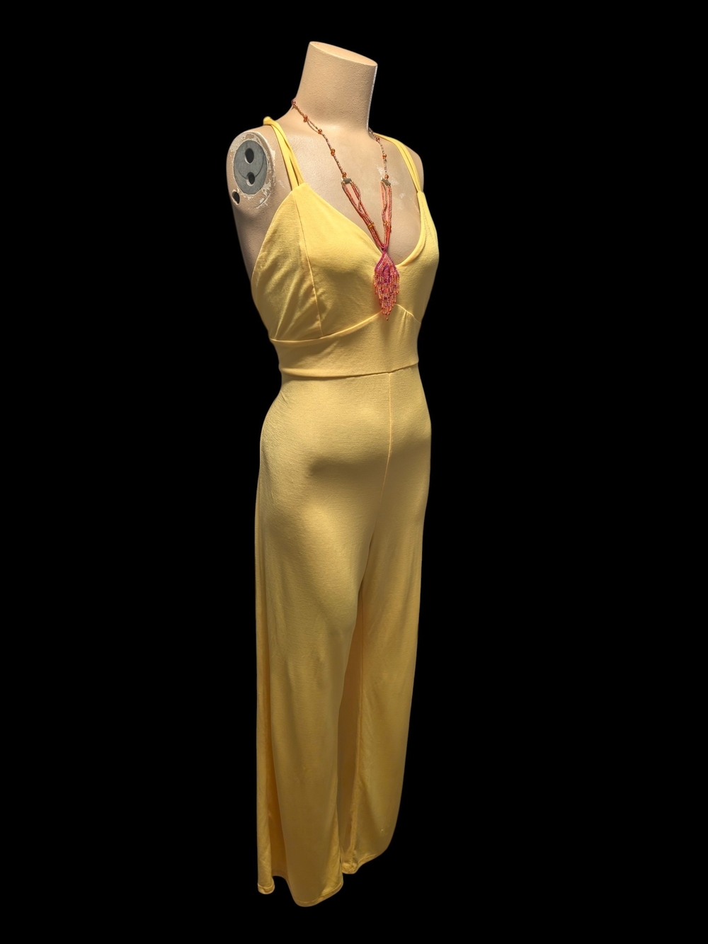 Vibrant Yellow Wide Leg Jumpsuit Sleeveless With Straps & Sweetheart Neckline Lg